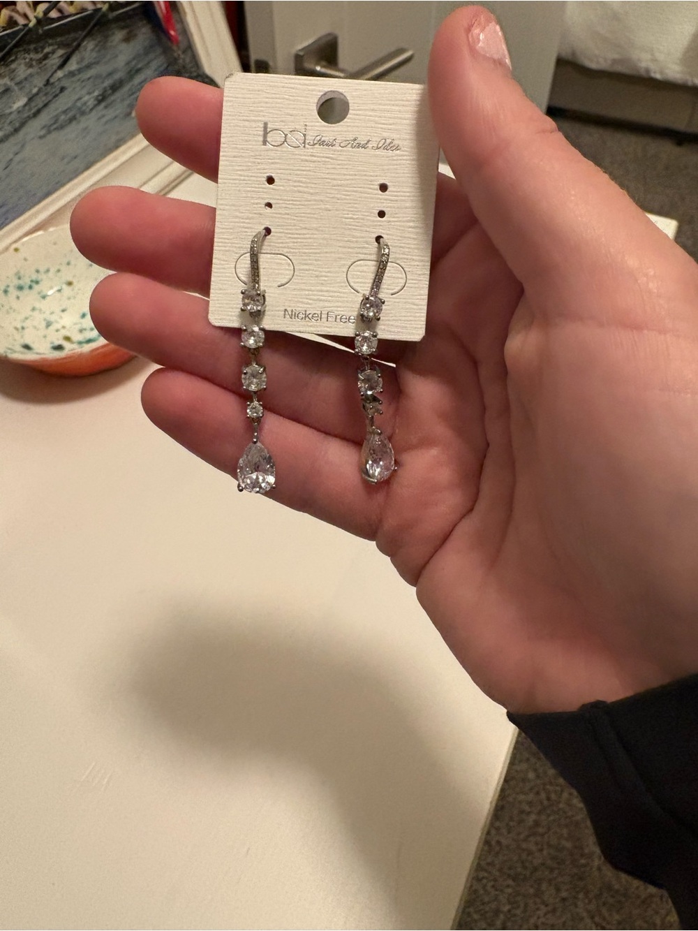 Silver Crystal Drop Earrings - Clear Teardrop Dangle
